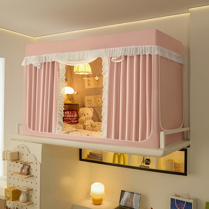 91家纺网 家纺一手货源 找家纺 飞轮海蚊帐 2025新款学生宿舍上下铺加厚遮光蚊帐XZ-93 樱花粉