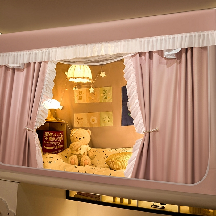 91家纺网 家纺一手货源 找家纺 飞轮海蚊帐 2025新款学生宿舍上下铺加厚遮光蚊帐XZ-93 樱花粉