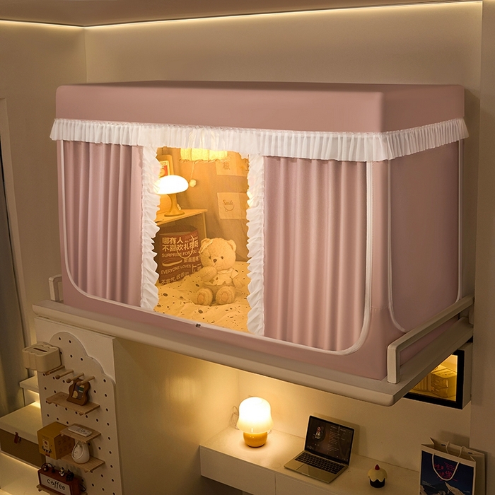 91家纺网 家纺一手货源 找家纺 飞轮海蚊帐 2025新款学生宿舍上下铺加厚遮光蚊帐XZ-93 樱花粉