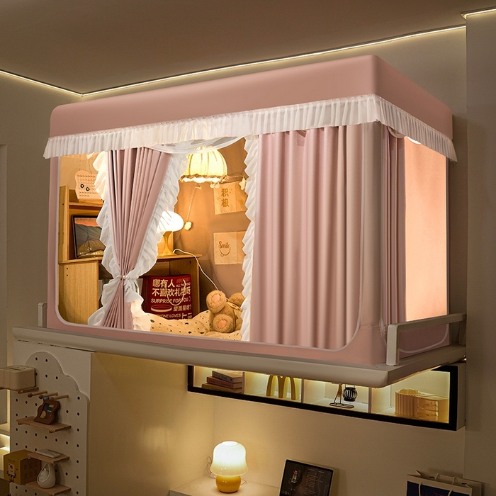 91家纺网 家纺一手货源 找家纺 飞轮海蚊帐 2025新款学生宿舍上下铺加厚遮光蚊帐XZ-93 樱花粉