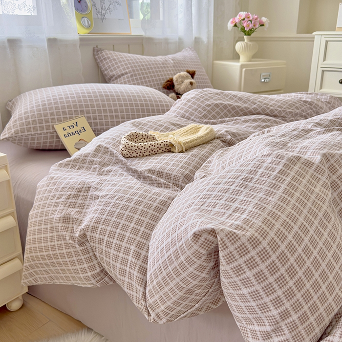 好亿来家纺 2025新款加厚A类云感双层纱四件套 冰美式-浅咖