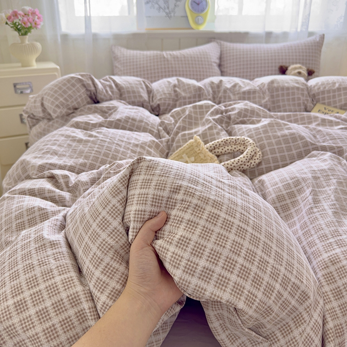 91家纺网 家纺一手货源 找家纺 好亿来家纺 2025新款加厚A类云感双层纱四件套 冰美式-浅咖