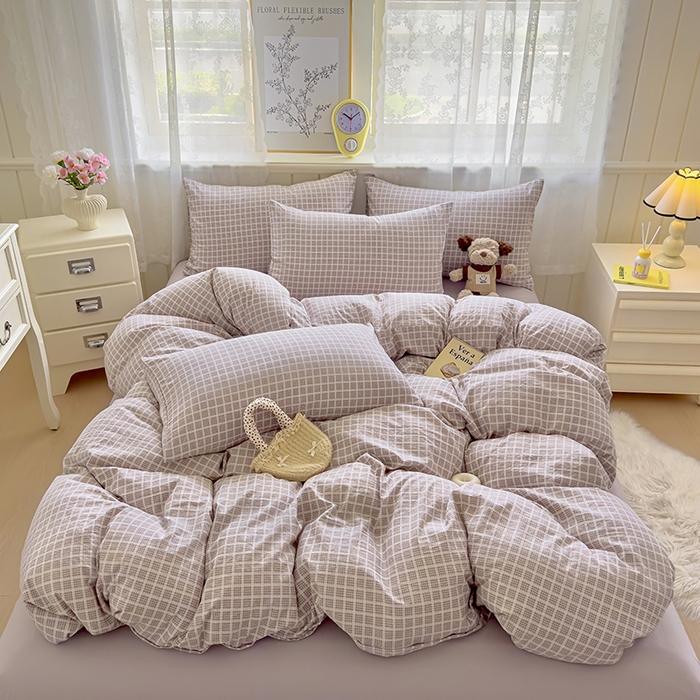 91家纺网 家纺一手货源 找家纺 好亿来家纺 2025新款加厚A类云感双层纱四件套 冰美式-浅咖