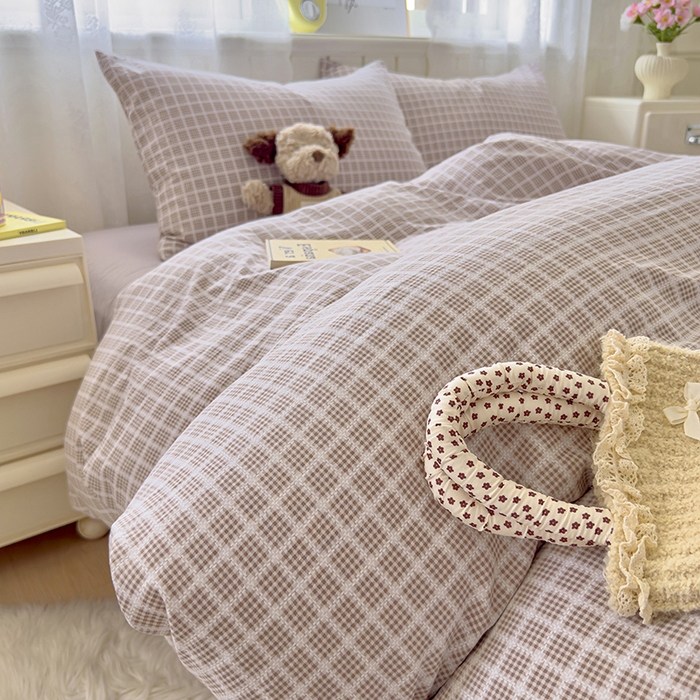 91家纺网 家纺一手货源 找家纺 好亿来家纺 2025新款加厚A类云感双层纱四件套 冰美式-浅咖