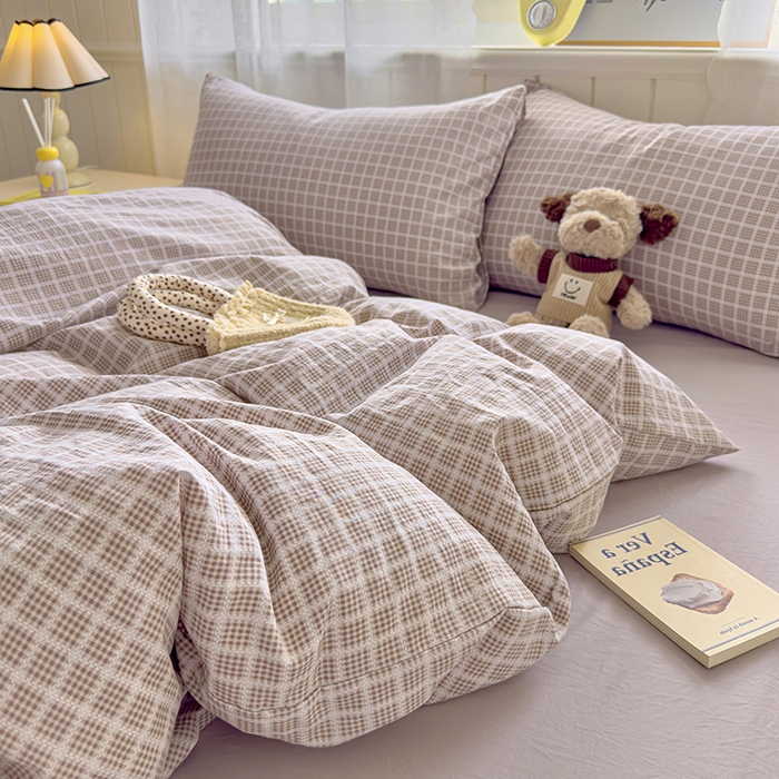 91家纺网 家纺一手货源 找家纺 好亿来家纺 2025新款加厚A类云感双层纱四件套 冰美式-浅咖