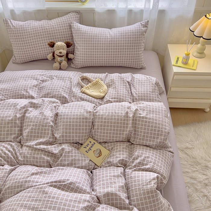 91家纺网 家纺一手货源 找家纺 好亿来家纺 2025新款加厚A类云感双层纱四件套 冰美式-浅咖