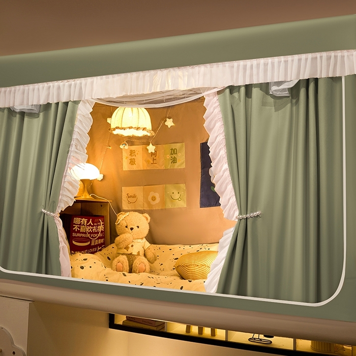 91家纺网 家纺一手货源 找家纺 飞轮海蚊帐 2025新款学生宿舍上下铺加厚遮光蚊帐XZ-93 芥末绿