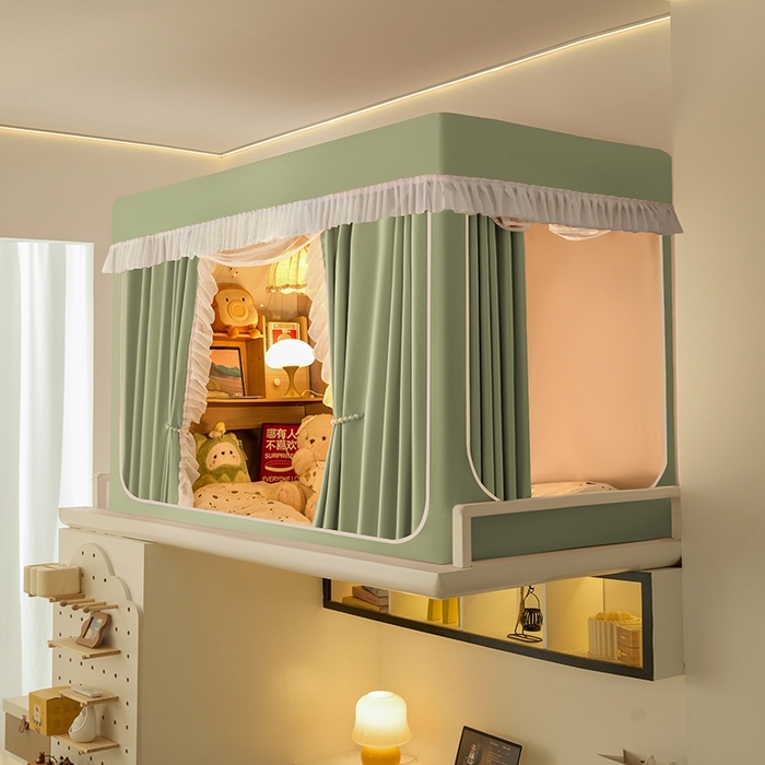 91家纺网 家纺一手货源 找家纺 飞轮海蚊帐 2025新款学生宿舍上下铺加厚遮光蚊帐XZ-93 芥末绿