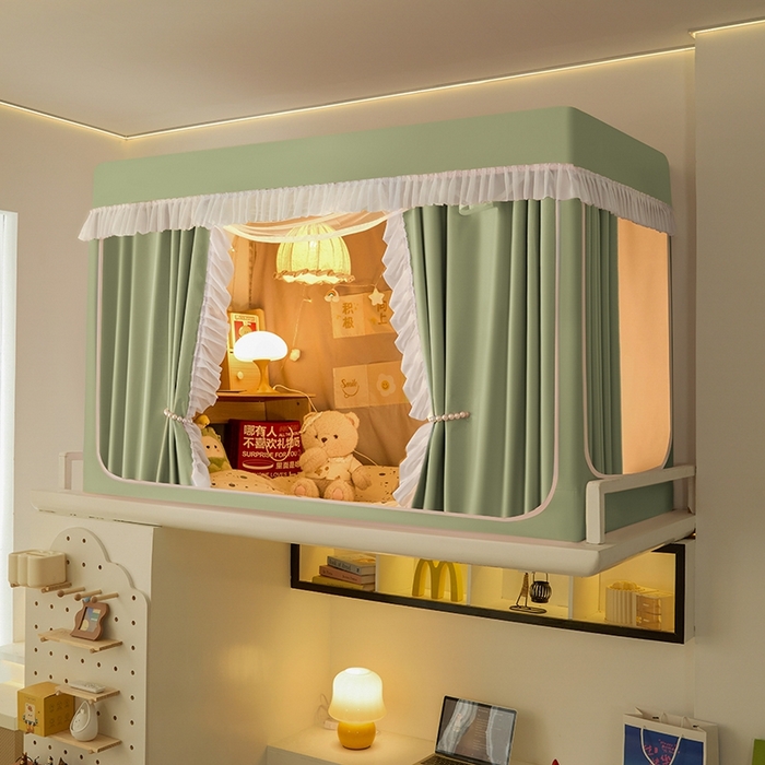 91家纺网 家纺一手货源 找家纺 飞轮海蚊帐 2025新款学生宿舍上下铺加厚遮光蚊帐XZ-93 芥末绿