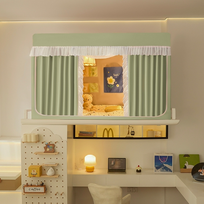 91家纺网 家纺一手货源 找家纺 飞轮海蚊帐 2025新款学生宿舍上下铺加厚遮光蚊帐XZ-93 芥末绿