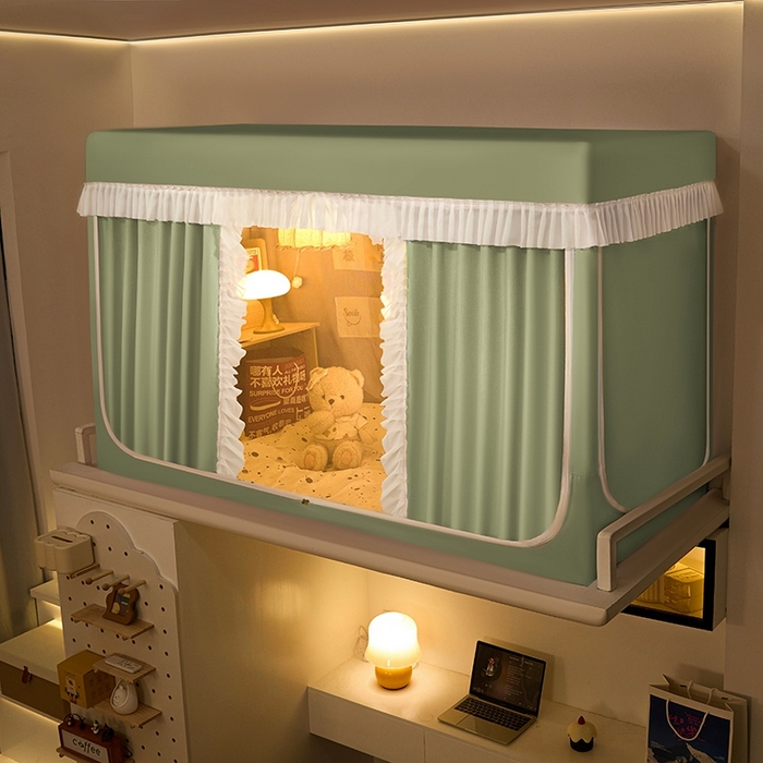 91家纺网 家纺一手货源 找家纺 飞轮海蚊帐 2025新款学生宿舍上下铺加厚遮光蚊帐XZ-93 芥末绿