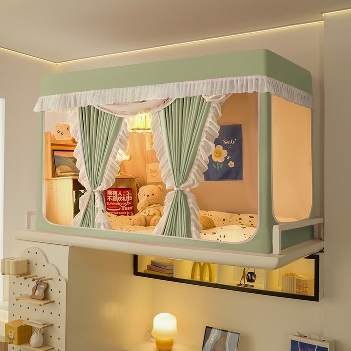 91家纺网 家纺一手货源 找家纺 飞轮海蚊帐 2025新款学生宿舍上下铺加厚遮光蚊帐XZ-93 芥末绿