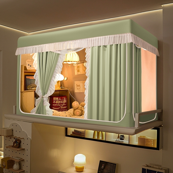 91家纺网 家纺一手货源 找家纺 飞轮海蚊帐 2025新款学生宿舍上下铺加厚遮光蚊帐XZ-93 芥末绿