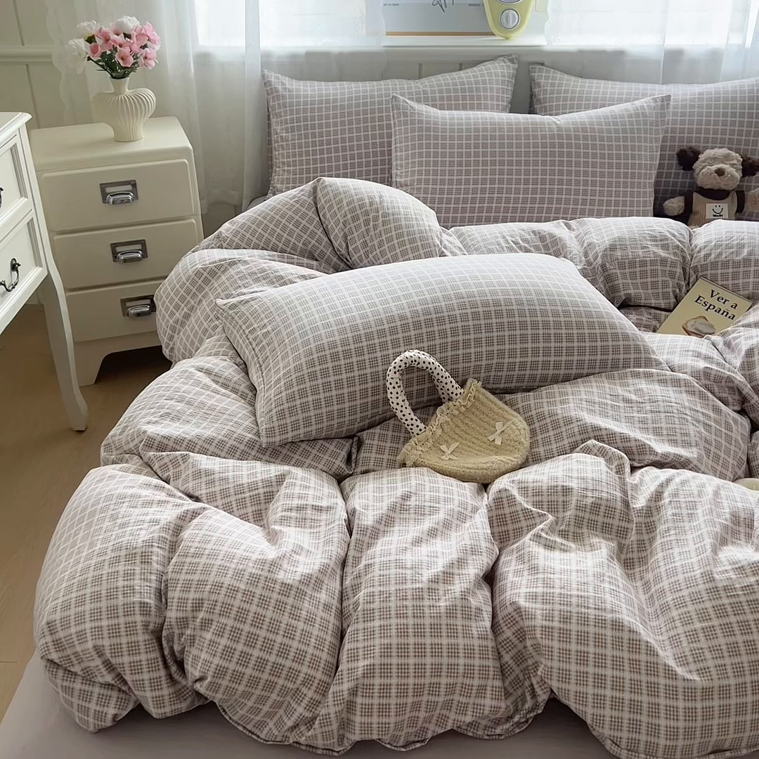 91家纺网 家纺一手货源 找家纺 好亿来家纺 2025新款加厚A类云感双层纱四件套 冰美式-浅咖