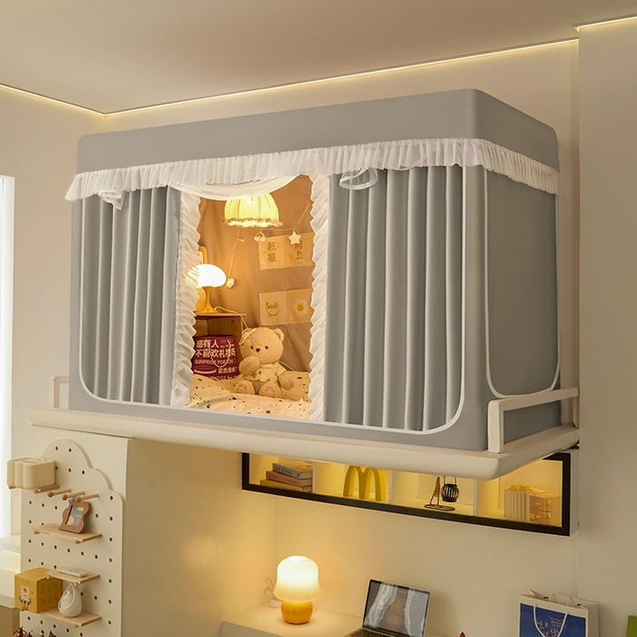 91家纺网 家纺一手货源 找家纺 飞轮海蚊帐 2025新款学生宿舍上下铺加厚遮光蚊帐XZ-93 银灰