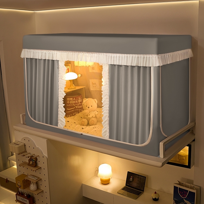 91家纺网 家纺一手货源 找家纺 飞轮海蚊帐 2025新款学生宿舍上下铺加厚遮光蚊帐XZ-93 银灰