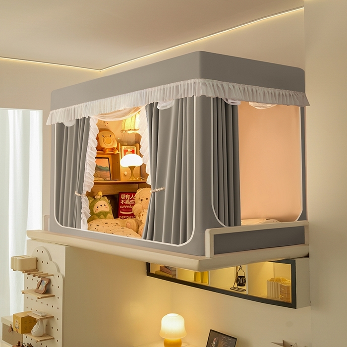 91家纺网 家纺一手货源 找家纺 飞轮海蚊帐 2025新款学生宿舍上下铺加厚遮光蚊帐XZ-93 银灰