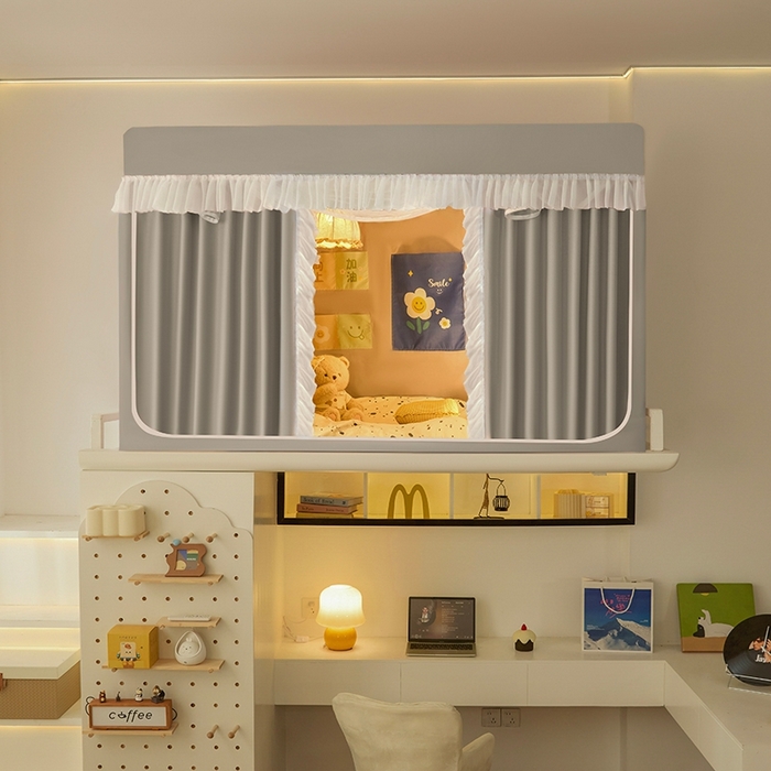 91家纺网 家纺一手货源 找家纺 飞轮海蚊帐 2025新款学生宿舍上下铺加厚遮光蚊帐XZ-93 银灰