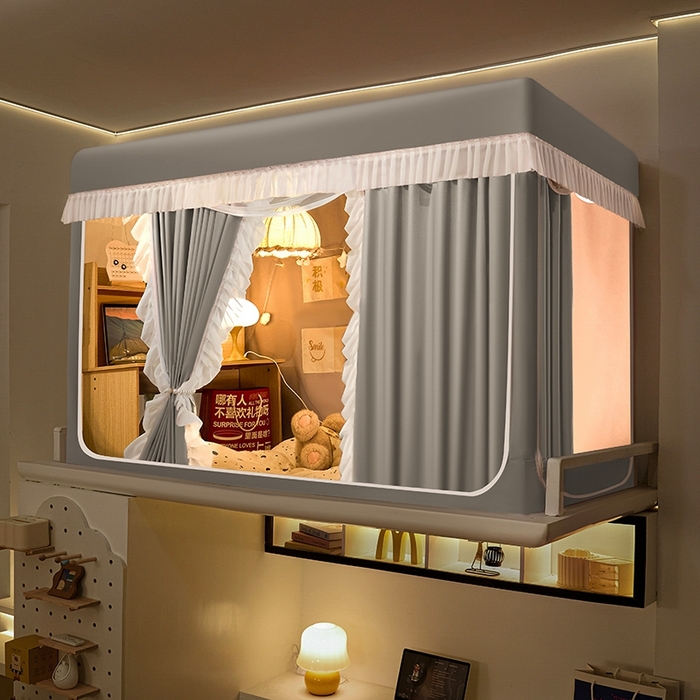 91家纺网 家纺一手货源 找家纺 飞轮海蚊帐 2025新款学生宿舍上下铺加厚遮光蚊帐XZ-93 银灰