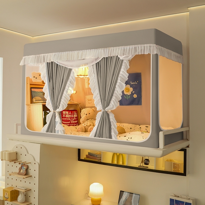 91家纺网 家纺一手货源 找家纺 飞轮海蚊帐 2025新款学生宿舍上下铺加厚遮光蚊帐XZ-93 银灰