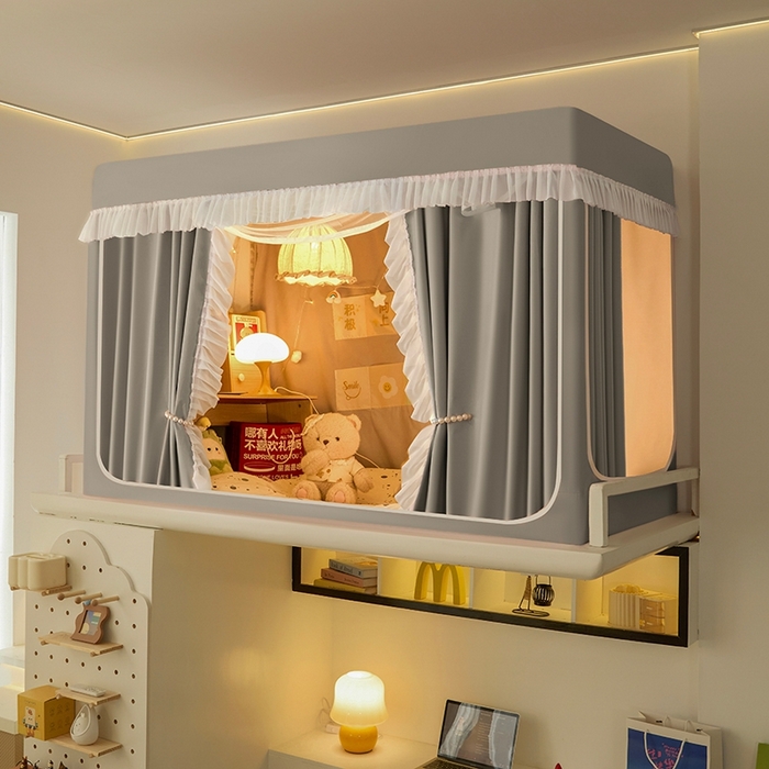 91家纺网 家纺一手货源 找家纺 飞轮海蚊帐 2025新款学生宿舍上下铺加厚遮光蚊帐XZ-93 银灰