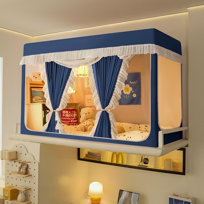 91家纺网 家纺一手货源 找家纺 飞轮海蚊帐 2025新款学生宿舍上下铺加厚遮光蚊帐XZ-93 宾利蓝