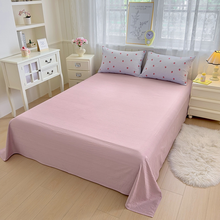 91家纺网 家纺一手货源 找家纺 好亿来家纺 2025新款加厚A类云感双层纱四件套 草莓啵啵-灰