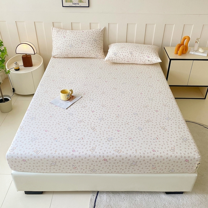 91家纺网 家纺一手货源 找家纺 金泰莱 2025新款木棉双层纱印花床笠 萌宠派对