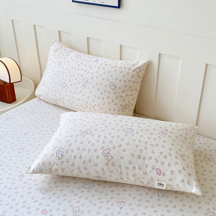 91家纺网 家纺一手货源 找家纺 金泰莱 2025新款木棉双层纱印花床笠 萌宠派对