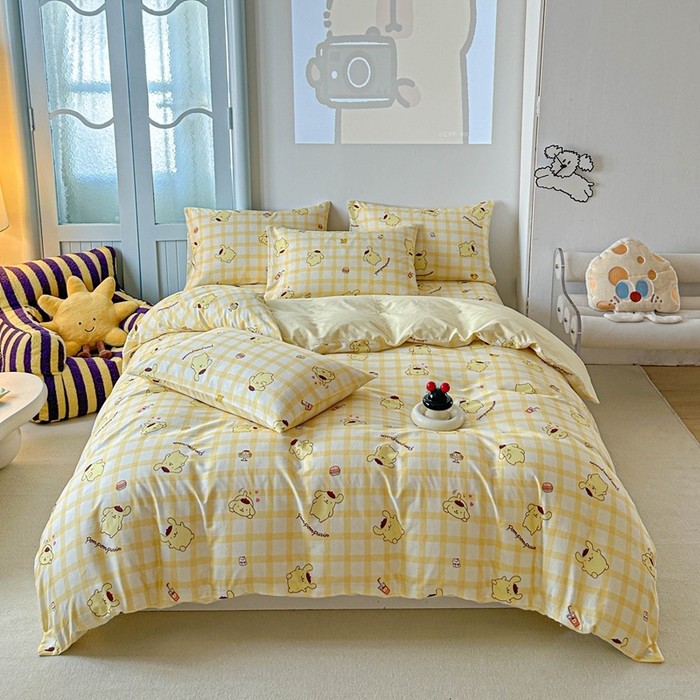 91家纺网 家纺一手货源 找家纺 2025新款8月正版授权三丽鸥全棉纯棉四件套系列 焦糖布丁狗