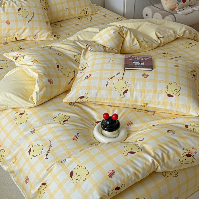 91家纺网 家纺一手货源 找家纺 2025新款8月正版授权三丽鸥全棉纯棉四件套系列 焦糖布丁狗