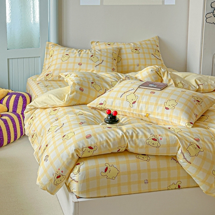 91家纺网 家纺一手货源 找家纺 2025新款8月正版授权三丽鸥全棉纯棉四件套系列 焦糖布丁狗