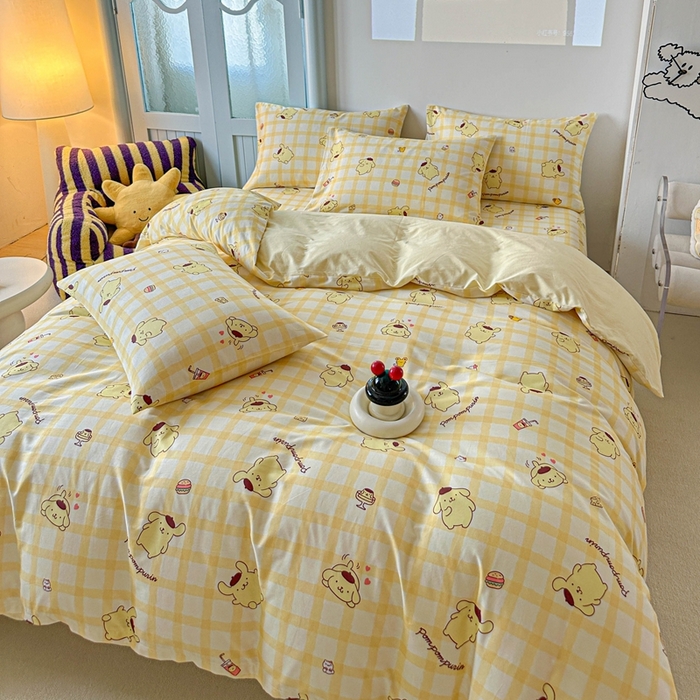 91家纺网 家纺一手货源 找家纺 2025新款8月正版授权三丽鸥全棉纯棉四件套系列 焦糖布丁狗