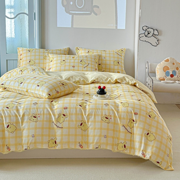 91家纺网 家纺一手货源 找家纺 2025新款8月正版授权三丽鸥全棉纯棉四件套系列 焦糖布丁狗