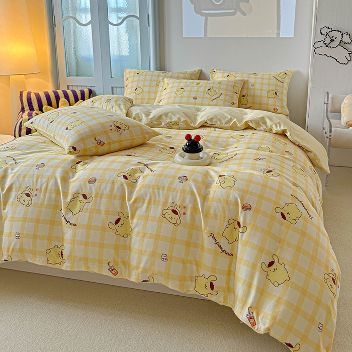 91家纺网 家纺一手货源 找家纺 2025新款8月正版授权三丽鸥全棉纯棉四件套系列 焦糖布丁狗