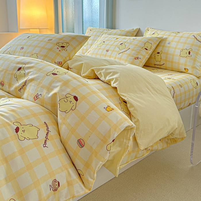 91家纺网 家纺一手货源 找家纺 2025新款8月正版授权三丽鸥全棉纯棉四件套系列 焦糖布丁狗