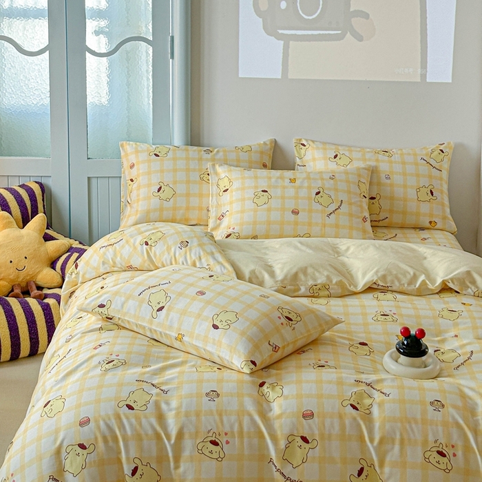 91家纺网 家纺一手货源 找家纺 2025新款8月正版授权三丽鸥全棉纯棉四件套系列 焦糖布丁狗