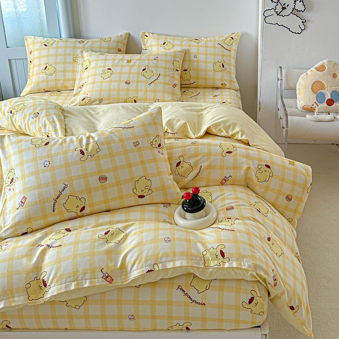 91家纺网 家纺一手货源 找家纺 2025新款8月正版授权三丽鸥全棉纯棉四件套系列 焦糖布丁狗