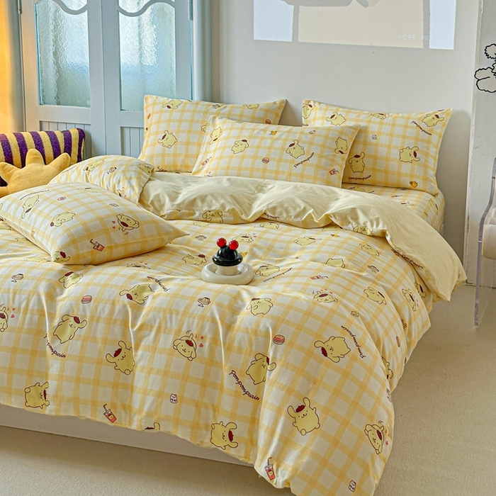 91家纺网 家纺一手货源 找家纺 2025新款8月正版授权三丽鸥全棉纯棉四件套系列 焦糖布丁狗