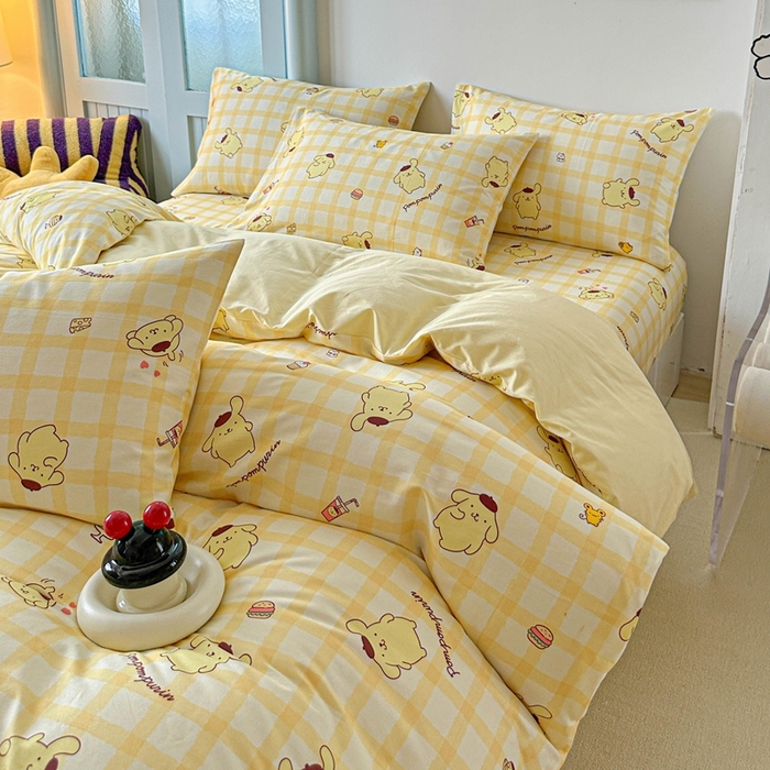 91家纺网 家纺一手货源 找家纺 2025新款8月正版授权三丽鸥全棉纯棉四件套系列 焦糖布丁狗