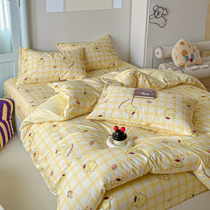 91家纺网 家纺一手货源 找家纺 2025新款8月正版授权三丽鸥全棉纯棉四件套系列 焦糖布丁狗