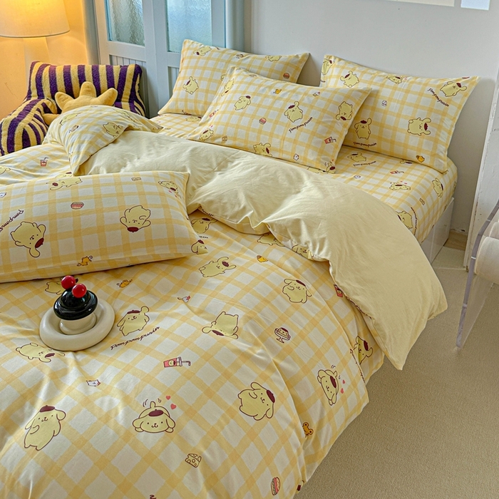 91家纺网 家纺一手货源 找家纺 2025新款8月正版授权三丽鸥全棉纯棉四件套系列 焦糖布丁狗