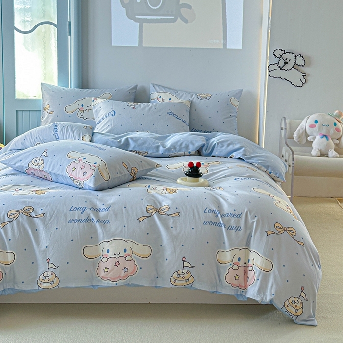 91家纺网 家纺一手货源 找家纺 2025新款8月正版授权三丽鸥全棉纯棉四件套系列 点点玉桂狗