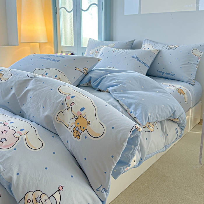 91家纺网 家纺一手货源 找家纺 2025新款8月正版授权三丽鸥全棉纯棉四件套系列 点点玉桂狗