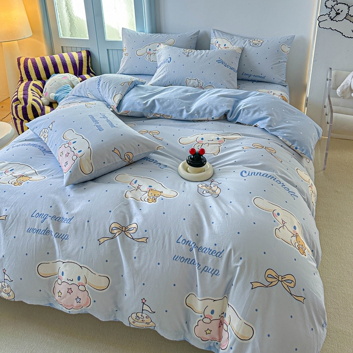 91家纺网 家纺一手货源 找家纺 2025新款8月正版授权三丽鸥全棉纯棉四件套系列 点点玉桂狗