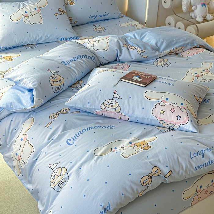 91家纺网 家纺一手货源 找家纺 2025新款8月正版授权三丽鸥全棉纯棉四件套系列 点点玉桂狗