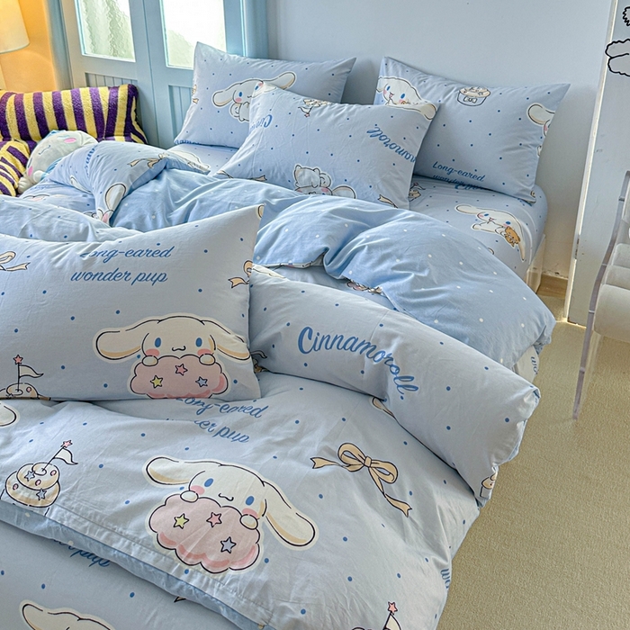 91家纺网 家纺一手货源 找家纺 2025新款8月正版授权三丽鸥全棉纯棉四件套系列 点点玉桂狗