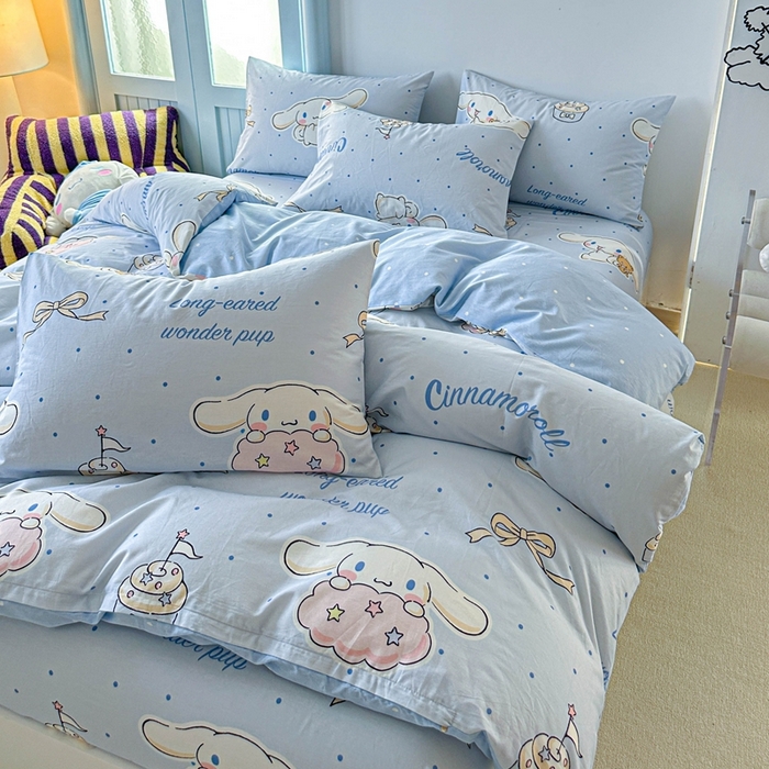 91家纺网 家纺一手货源 找家纺 2025新款8月正版授权三丽鸥全棉纯棉四件套系列 点点玉桂狗