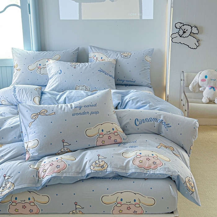 91家纺网 家纺一手货源 找家纺 2025新款8月正版授权三丽鸥全棉纯棉四件套系列 点点玉桂狗