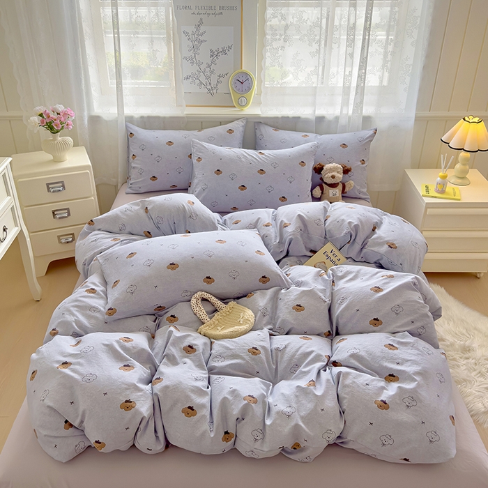 91家纺网 家纺一手货源 找家纺 好亿来家纺 2025新款加厚A类云感双层纱四件套 恋恋熊